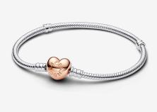 Náramek Pandora Moments Heart & Snake Chain 14k rose gold plating 580719-20